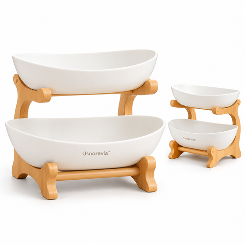 Usnorevia™ Double-Layer Ceramic Bamboo Wood Storage Rack