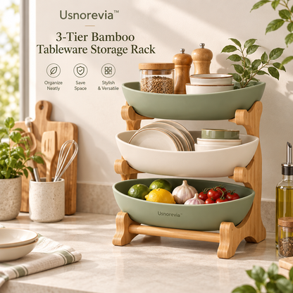 Usnorevia™ 3-Tier Bamboo Tableware Storage Rack