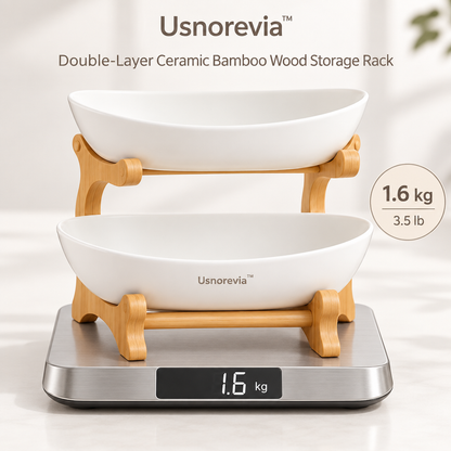 Usnorevia™ Double-Layer Ceramic Bamboo Wood Storage Rack